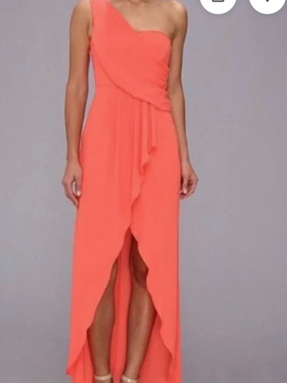 BCBGMaxAzria Coral One-Shoulder High-Low Gown